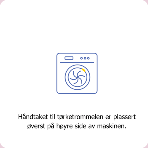Hos Clean Kokos er håndtaket til tørketrommelen plassert øverst på høyre side av maskinen?