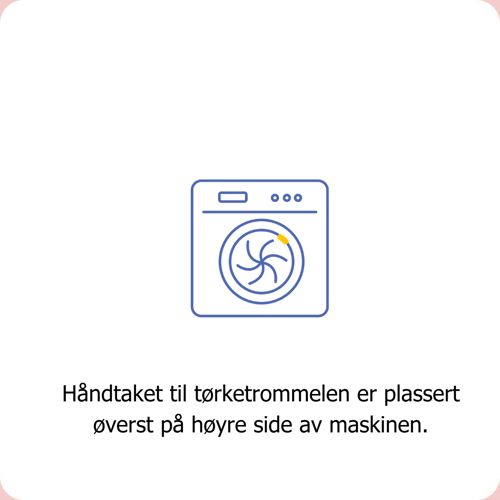 Hos Clean Kokos er håndtaket til tørketrommlen plassert øverst på høyre side av maskinen. 